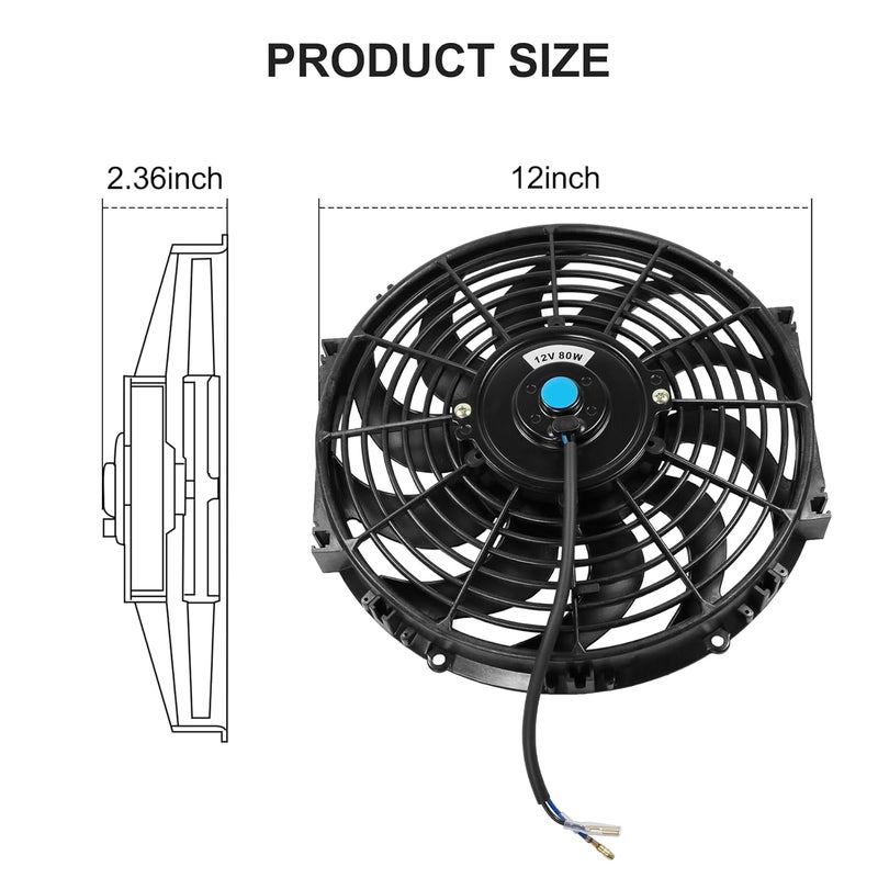 JDMSPEED New 12" Inch Universal Slim Fan Push Pull Electric Radiator Cooling 12V Mount Kit - Image 4